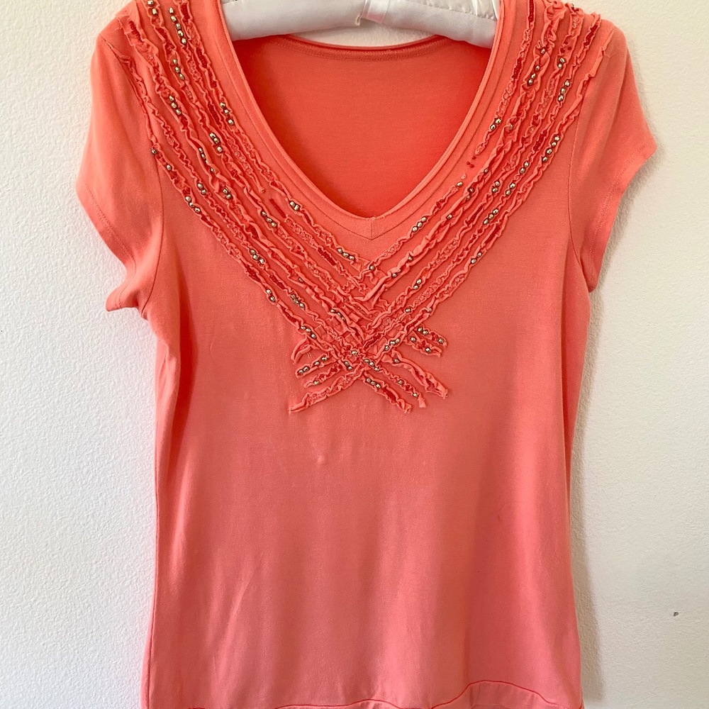 Caslon, Nordstrom, Embellished Peach T-Shirt, Size Medium